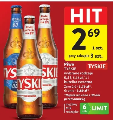 Piwo butelka zwrotna wybrane rodzaje zero 0,0, gronie promocja w Intermarche