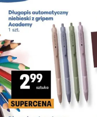Długopis automatyczny niebieski z gripem Academy promocja w Delikatesy Centrum