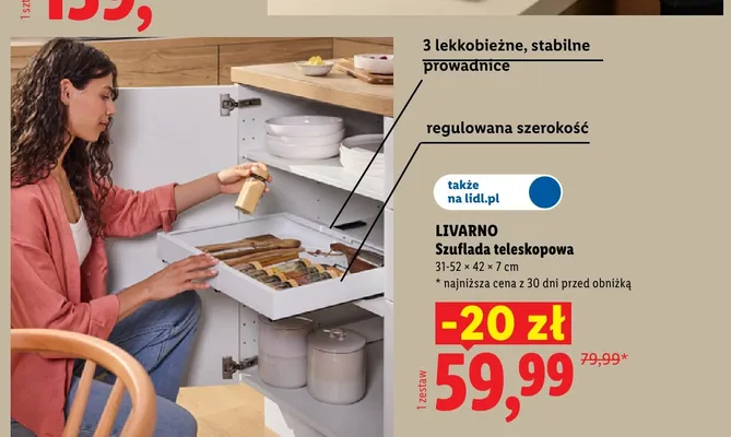 Szuflada teleskopowa Livarno 31-52x42x7 cm promocja w Lidl