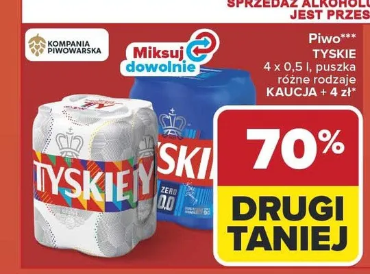 Piwo Tyskie 4-pak 0,5l promocja w Carrefour