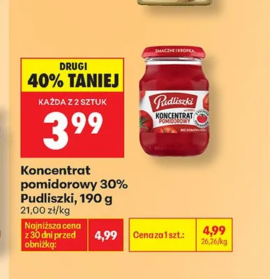 Koncentrat pomidorowy 30% Pudliszki promocja w Biedronka