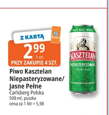 Piwo Kasztelan Jasne Pełne promocja w Leclerc