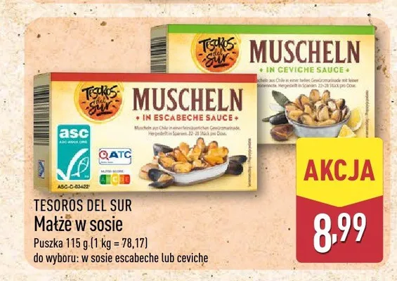 Małże w sosie escabeche Tesoros Del Sur promocja w Aldi