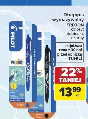 Długopis wymazywalny Pilot Frixion niebieski promocja w Carrefour