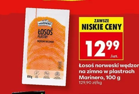 Łosoś norweski wędzony na zimno w plastrach Marinero promocja w Biedronka