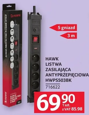 Listwa zasilająca Hawk 5 gniazd 3 m HWP5303BK promocja w Selgros
