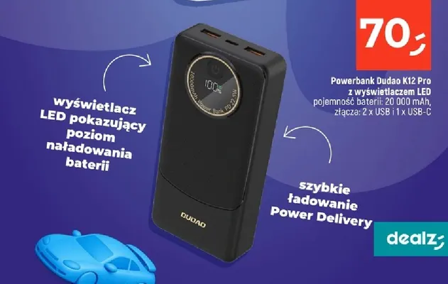 Powerbank Dudao K12 Pro z wyświetlaczem LED promocja w Dealz