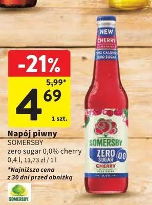 Napój piwny bezalkoholowy Somersby Zero Sugar Cherry promocja w Intermarche