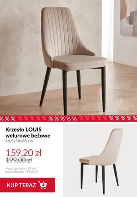 Krzesło LOUIS welurowe beżowe 46,5x58x88 cm promocja w Homla