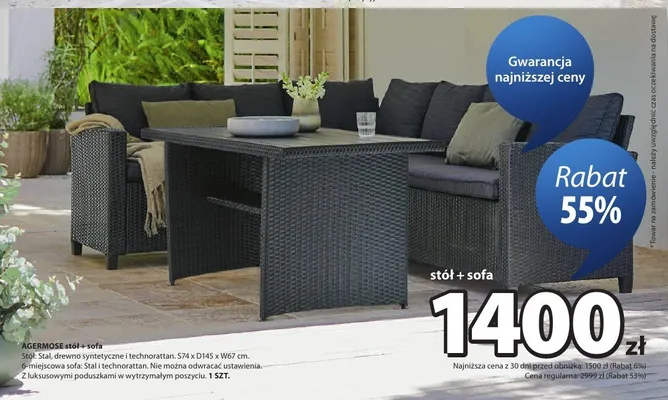 Zestaw mebli ogrodowych AGERMOSE stół + sofa promocja w Jysk