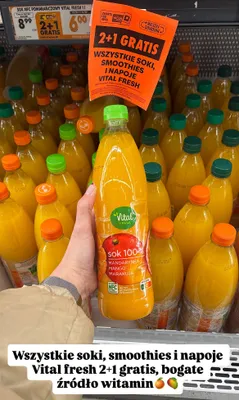 Wszystkie soki, smoothies i napoje Vital Fresh 2+1 gratis promocja w Biedronka