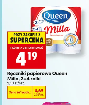 Ręczniki papierowe Queen Milla 2=4 rolki 2-pak promocja w Biedronka