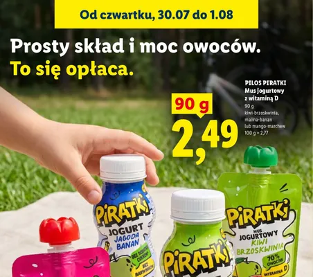 Mus jogurtowy z witaminą D Pilos Piratki malina-banan promocja w Lidl