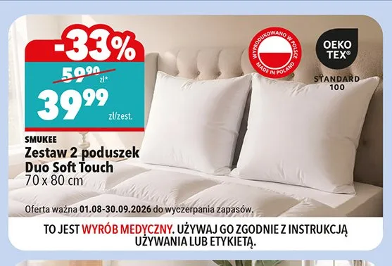 Zestaw 2 poduszek Smukee Duo Soft Touch 70x80 cm promocja w Biedronka