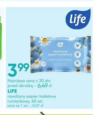 Papier toaletowy nawilżany Life rumiankowy promocja w Super-Pharm