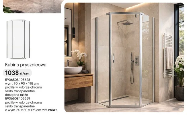 Kabina prysznicowa Diamond Plus chrom 90x90x195 cm promocja w Castorama