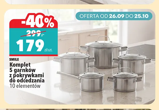 Komplet 5 garnków z pokrywkami do odcedzania 10 elementów Smile promocja w Biedronka