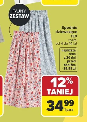 Spodnie dziewczęce TEX promocja w Carrefour