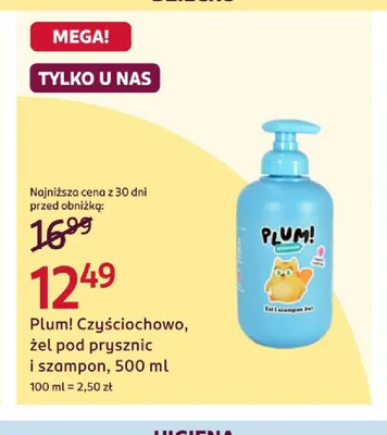 Żel pod prysznic i szampon Plum! Czyściochowo promocja w Rossmann