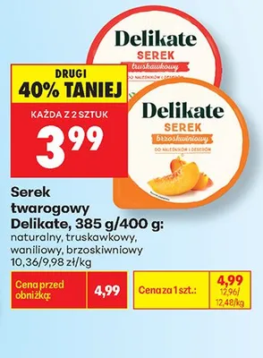 Serek twarogowy Delikate brzoskwiniowy promocja w Biedronka