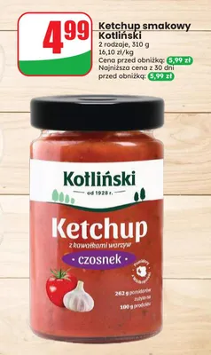 Ketchup smakowy Kotliński czosnek promocja w Dino