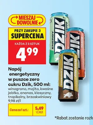 Napój energetyczny w puszce zero cukru Dzik klasyczny promocja w Biedronka