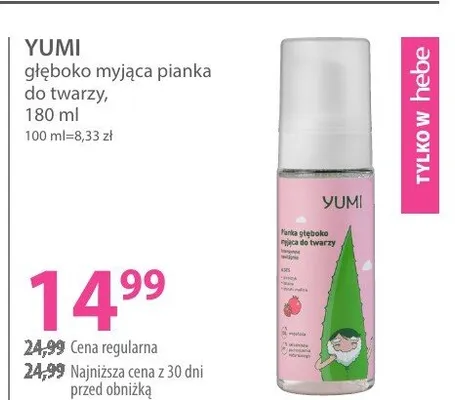 Pianka myjąca YUMI głęboko myjąca pianka do twarzy promocja w Hebe