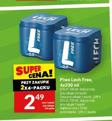 Piwo bezalkoholowe Lech Free 4-pak 330 ml promocja w Twój Market