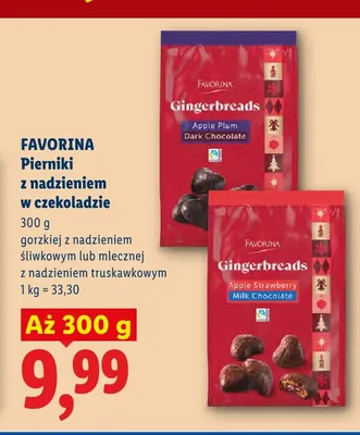 Pierniki w czekoladzie mlecznej z nadzieniem truskawkowym Favorina promocja w Lidl