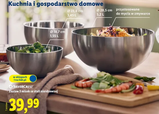 Zestaw 3 misek ze stali nierdzewnej promocja w Lidl