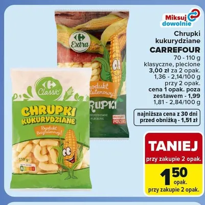 Chrupki kukurydziane Carrefour Classic plecione promocja w Carrefour Market