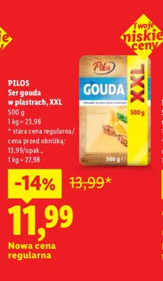Ser gouda w plastrach XXL Pilos promocja w Lidl