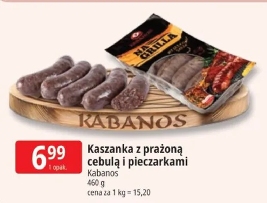 Kaszanka z prażoną cebulą i pieczarkami Kabanos promocja w Leclerc