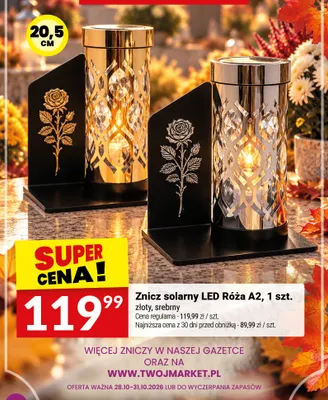 Znicz solarny LED Róża A2 srebrny 20,5 cm promocja w Twój Market