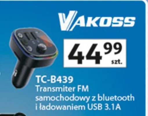 Transmiter FM samochodowy z bluetooth i ładowaniem USB 3.1 A promocja w Auchan