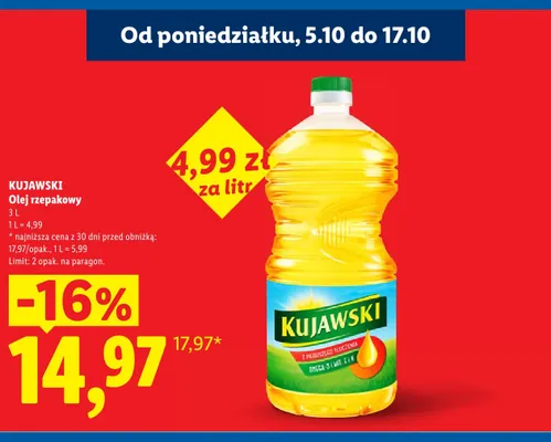 Olej rzepakowy Kujawski promocja w Lidl