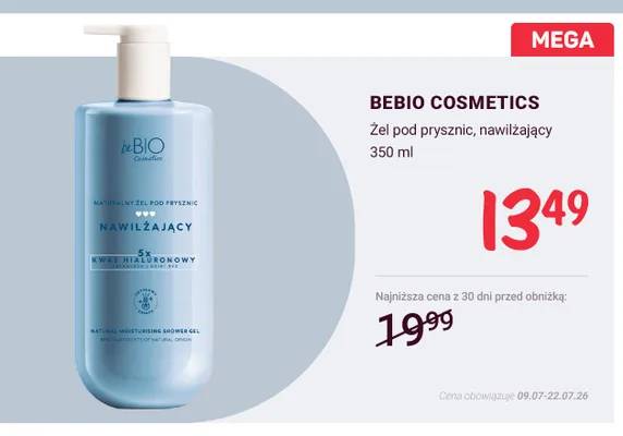 Żel pod prysznic nawilżający beBIO Cosmetics promocja w Rossmann