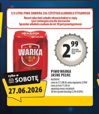 Piwo Warka Jasne Pełne 4-pak promocja w Arhelan