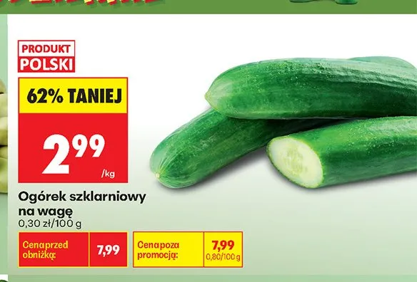 Ogórek szklarniowy na wagę polski promocja w Biedronka