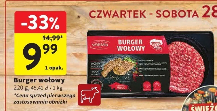 Burger wołowy Warmia promocja w Intermarche