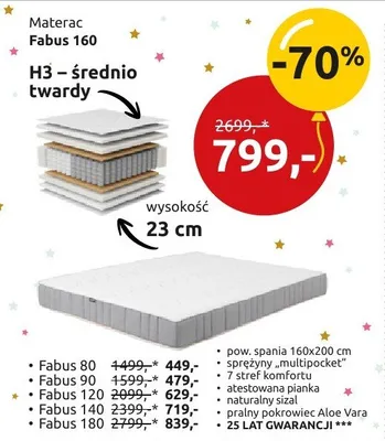 Materac Fabus 160 H3 średnio twardy promocja w Black Red White