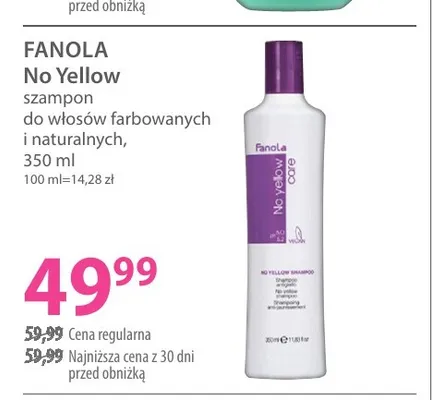 Szampon do włosów farbowanych i naturalnych Fanola No Yellow promocja w Hebe