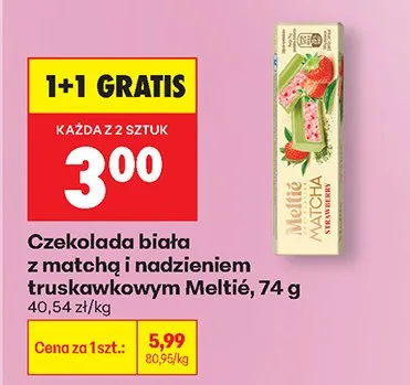 Czekolada biała z matchą i nadzieniem truskawkowym 1+1 GRATIS promocja w Biedronka