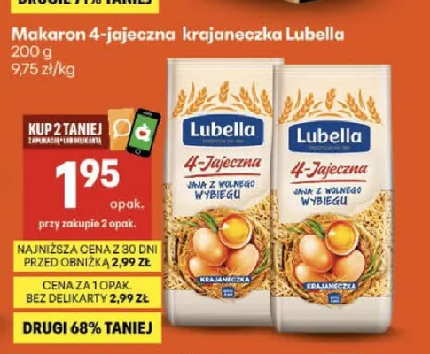 Makaron 4-jajeczna krajaneczka Lubella promocja w Delikatesy Centrum
