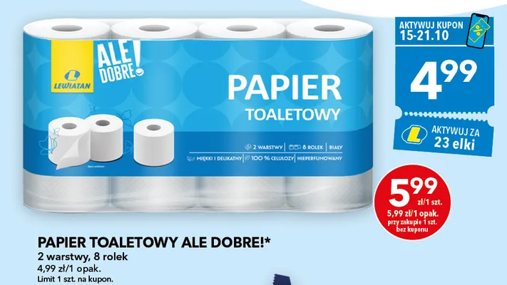 Papier toaletowy Ale Dobre! 2 warstwy 8-pak promocja w LEWIATAN