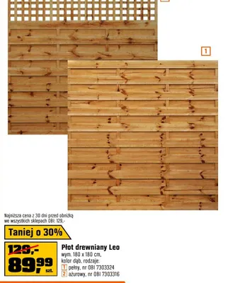 Płot drewniany Leo wym. 180 x 180 cm, kolor dąb, pełny promocja w OBI