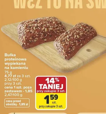 Bułka proteinowa wypiekana na kamieniu promocja w Carrefour Market
