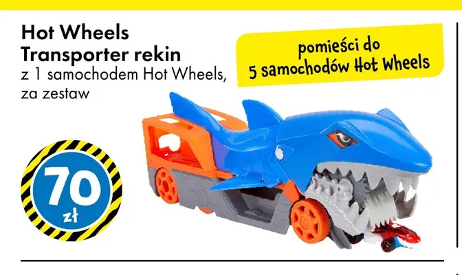 Transporter rekin z 1 samochodem Hot Wheels promocja w Tedi