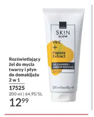 Rozświetlający żel do mycia twarzy i płyn do demakijażu 2 w 1 Avon promocja w AVON