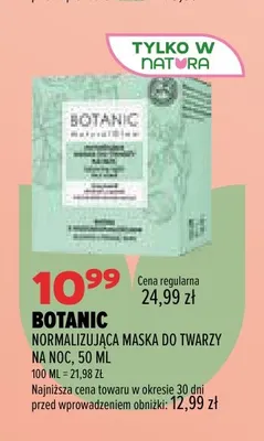 Normalizująca maska do twarzy na noc Botanic promocja w Drogerie Natura